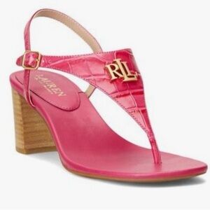 Lauren Ralph Lauren westcott II Pink Croc-Texture T-Strap Block Heel Sandal